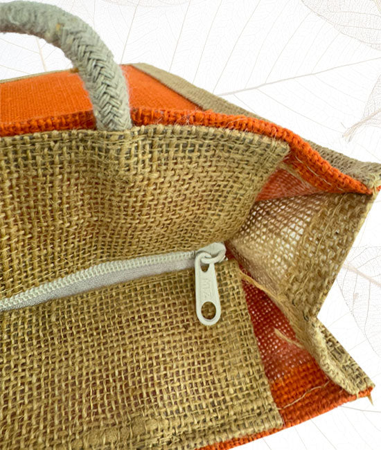 Jute Tiffin Bag With Front Zipper Pocket