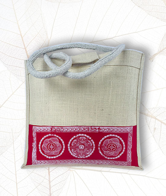 Aipan Print Jute Carry Bag Without Zipper Closure