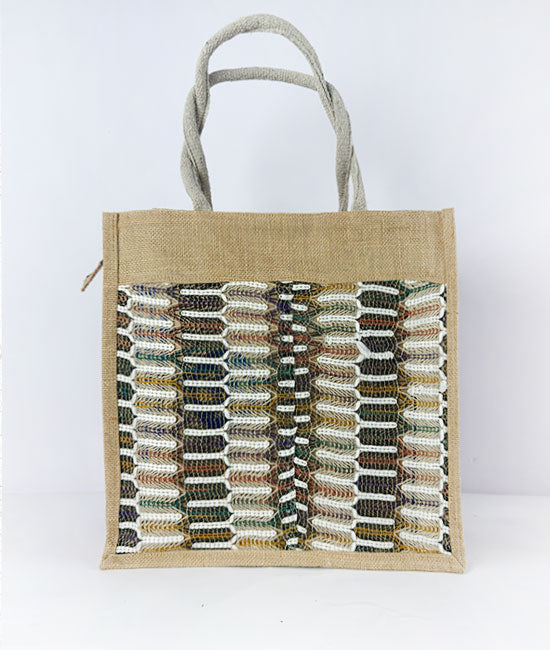Jute Carry Bag with Multicolored Net – Eco-Friendly & Handmade