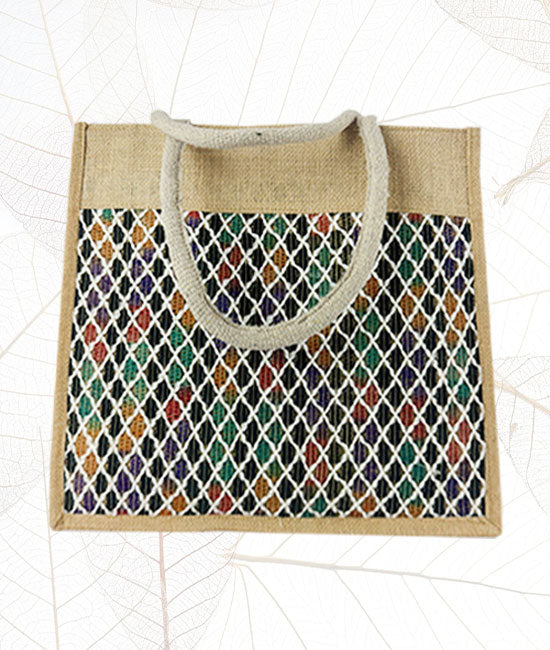 Jute Carry Bag with Multicolored Net – Eco-Friendly & Handmade