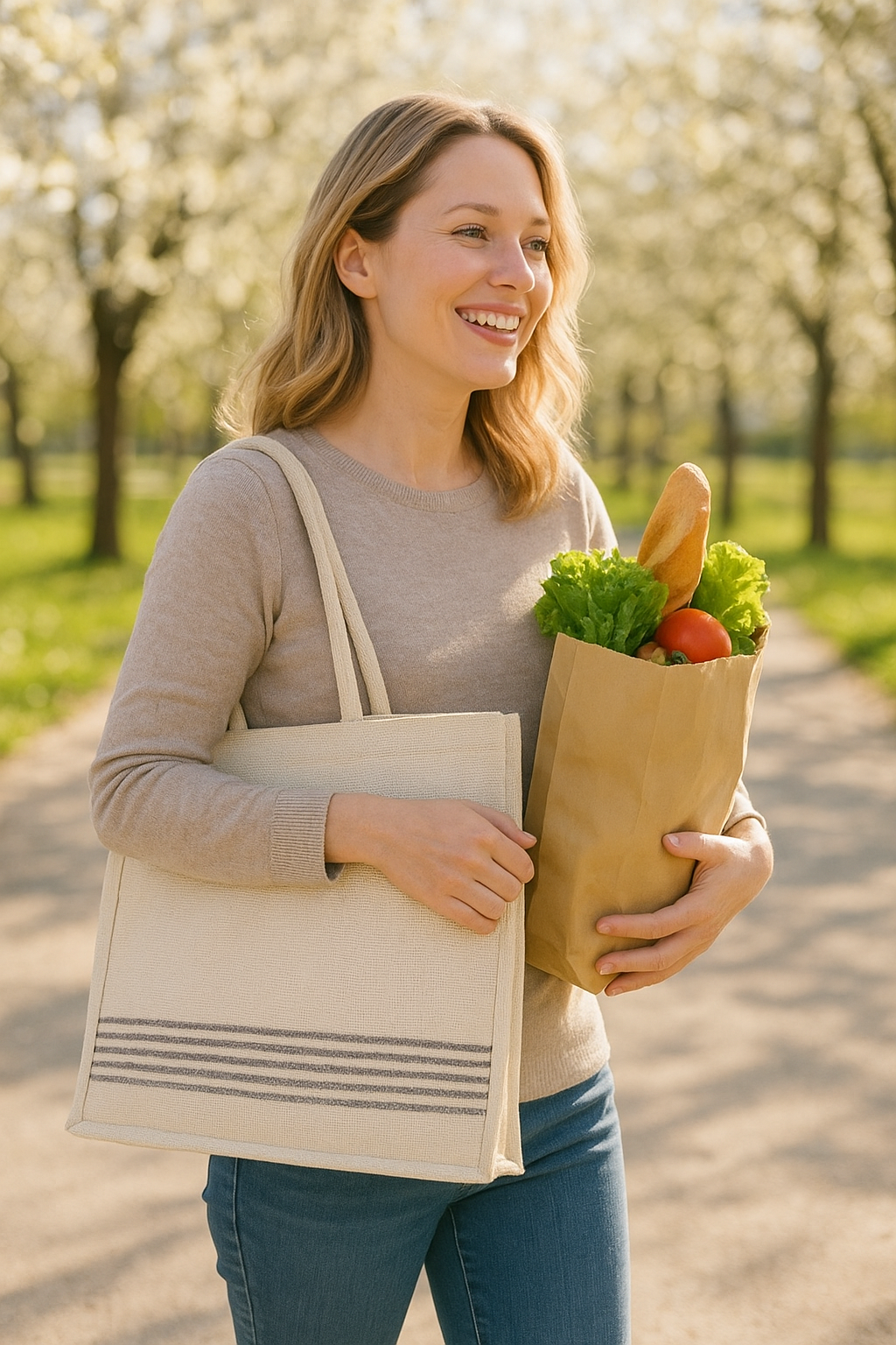 Jute Carry Bag with Tweed Patti