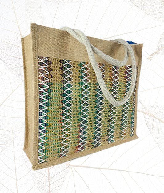 Jute Carry Bag with Multicolored Net – Eco-Friendly & Handmade