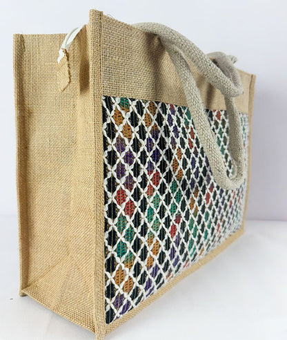 Jute Carry Bag with Multicolored Net – Eco-Friendly & Handmade