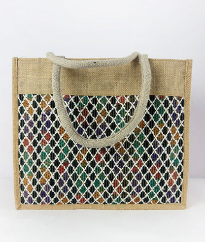 Jute Carry Bag with Multicolored Net – Eco-Friendly & Handmade