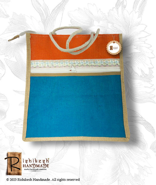Jute Tiffin Bag With Front Zipper Pocket